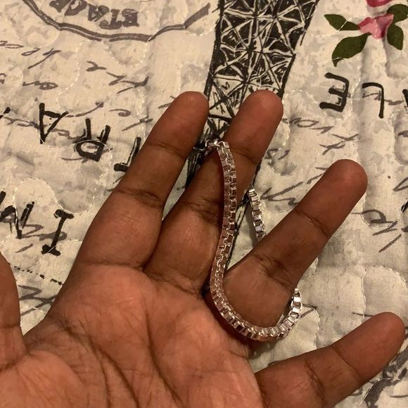 Sterling Silver Plated Square Link Chain Bracelet - Picture 4 of 9